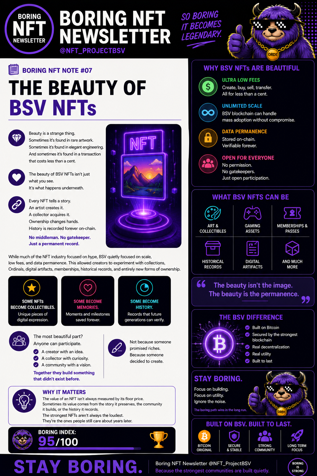 📝 BORING NFT NOTE #07
The Beauty of BSV NFTs
Beauty is a strange thing.
Sometimes it's found in rar…